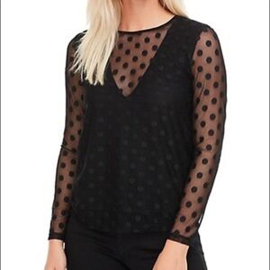 Embroidered Polka Dot Mesh Top